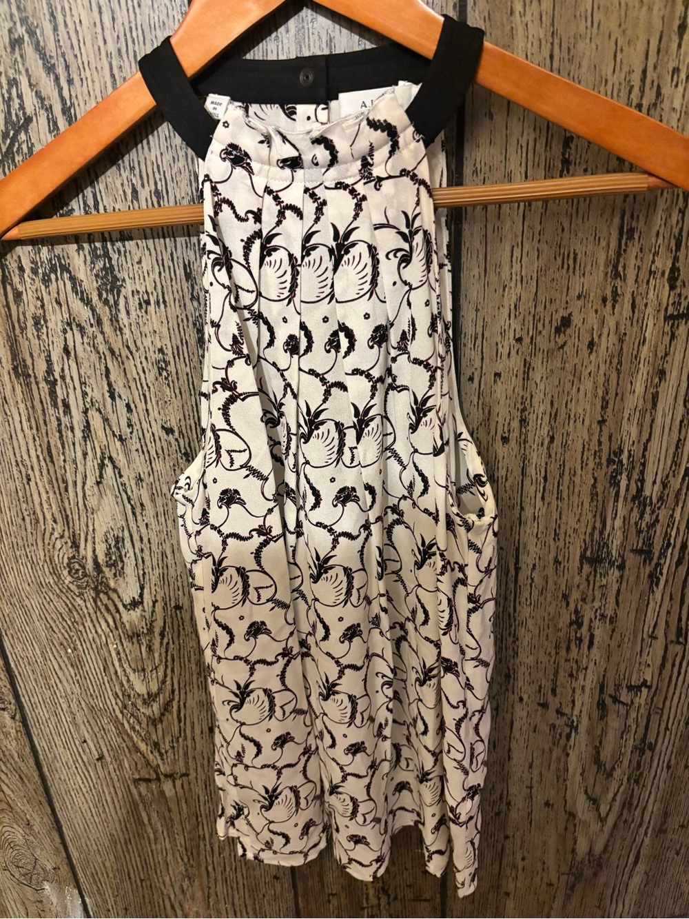 A.L.C. White Halter Dress with Black Floral Print Silk 6